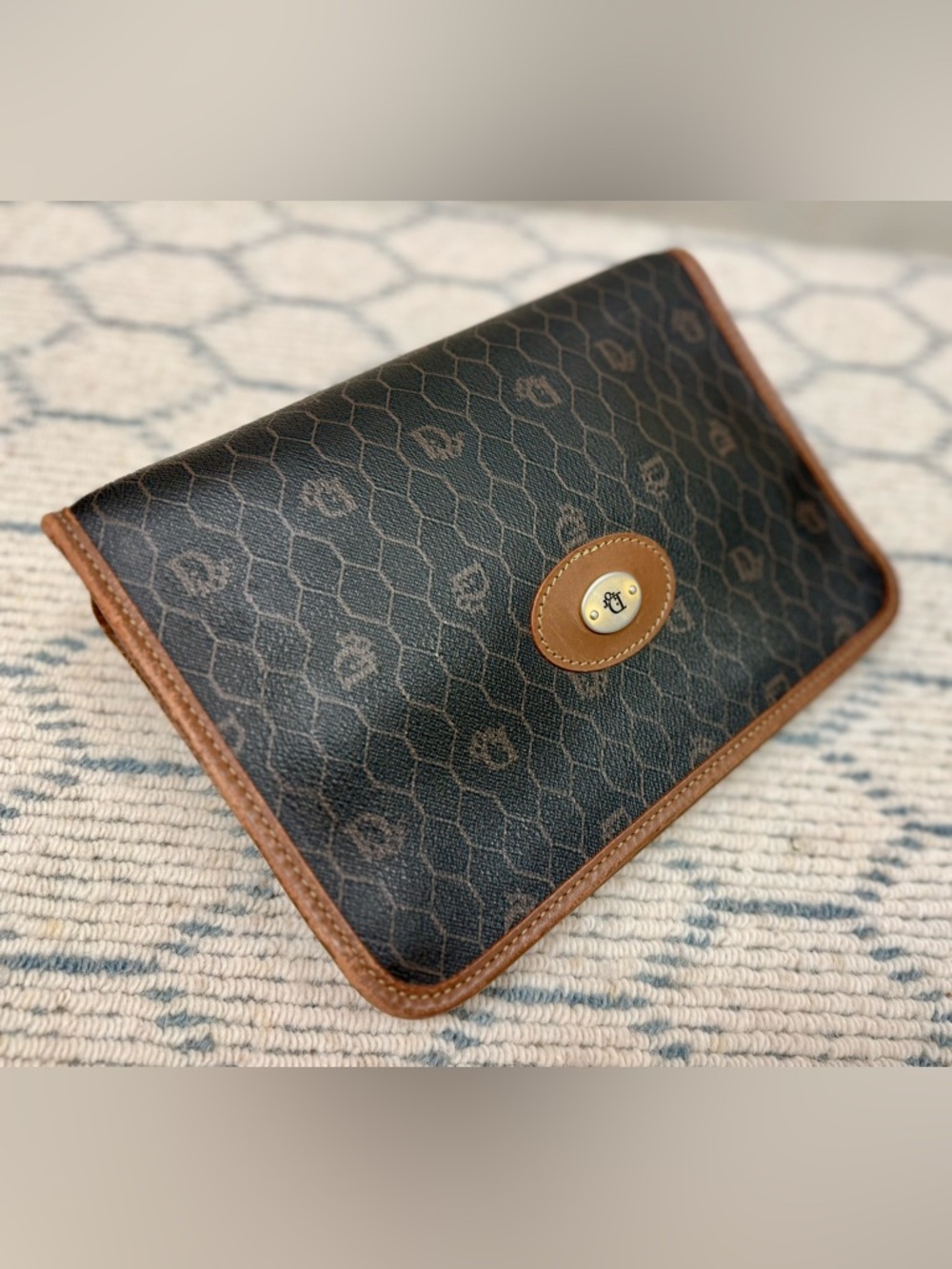 DIOR Vintage Iconic Honeycomb Monogram Brown Coated Canvas Wristlet Clutch Bag - Picture 7 of 16